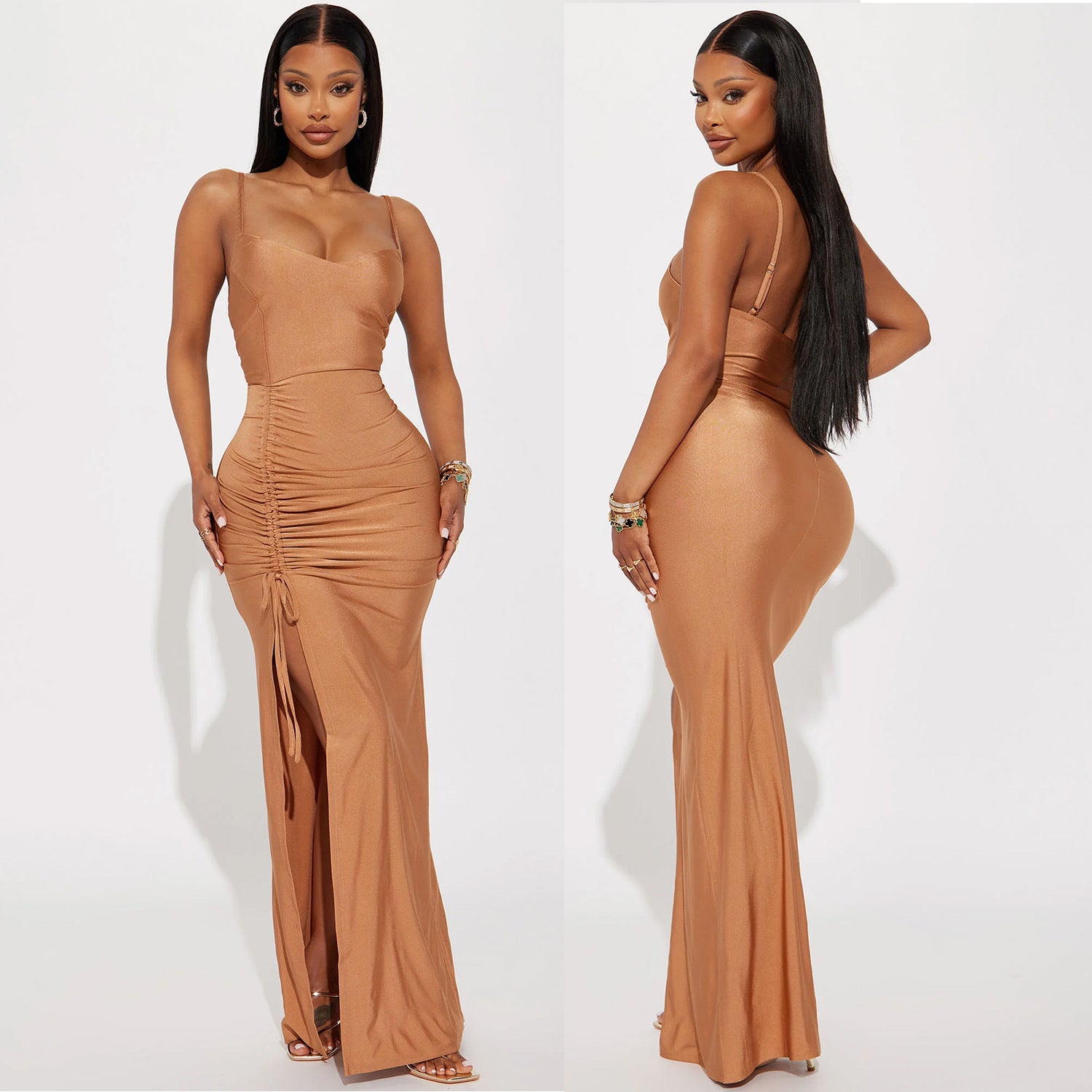 Women Sexy V Neck Suspender Pleated Fishtail Skirt 7