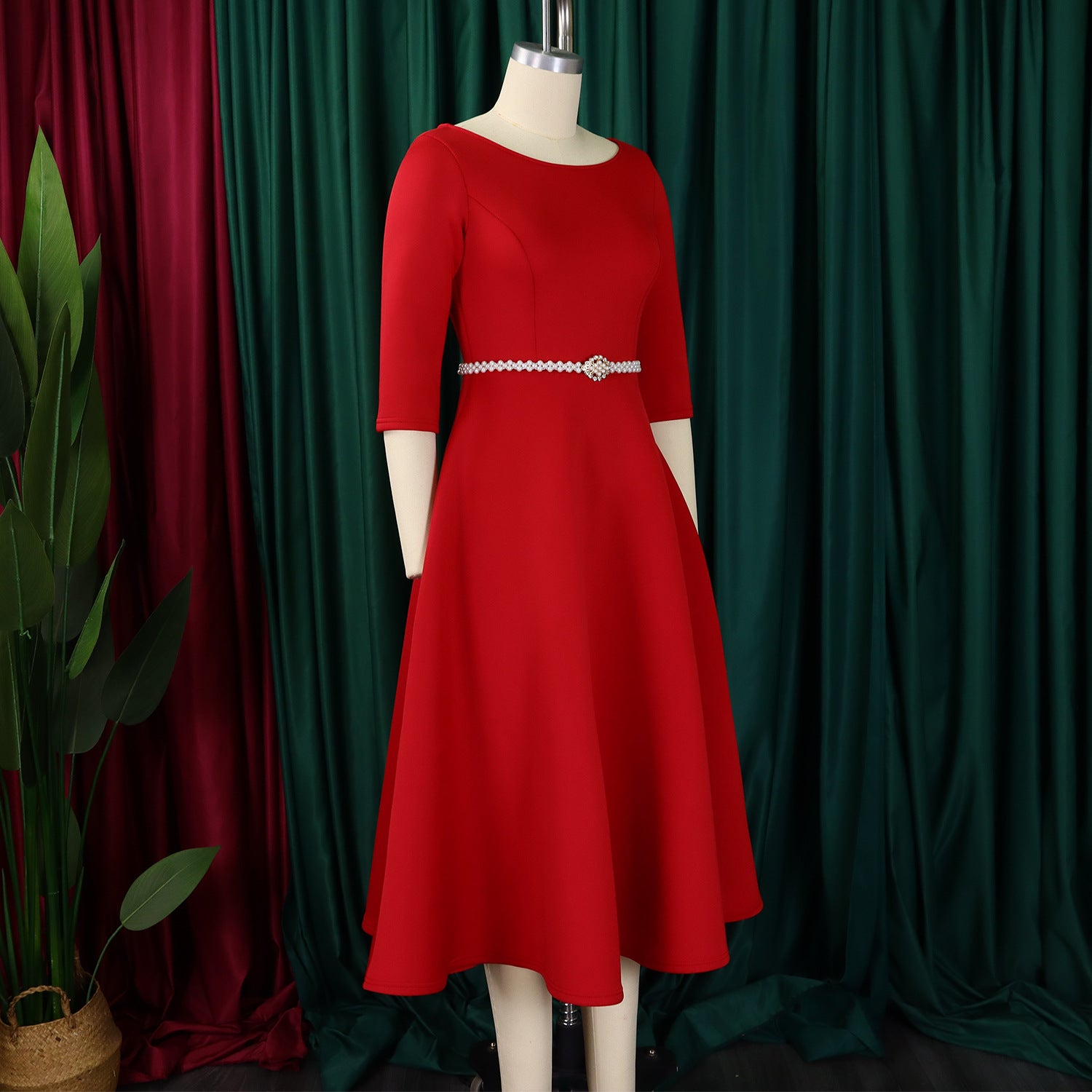 Autumn Winter Solid Color Elegant A-Line Chic Evening Dress 19