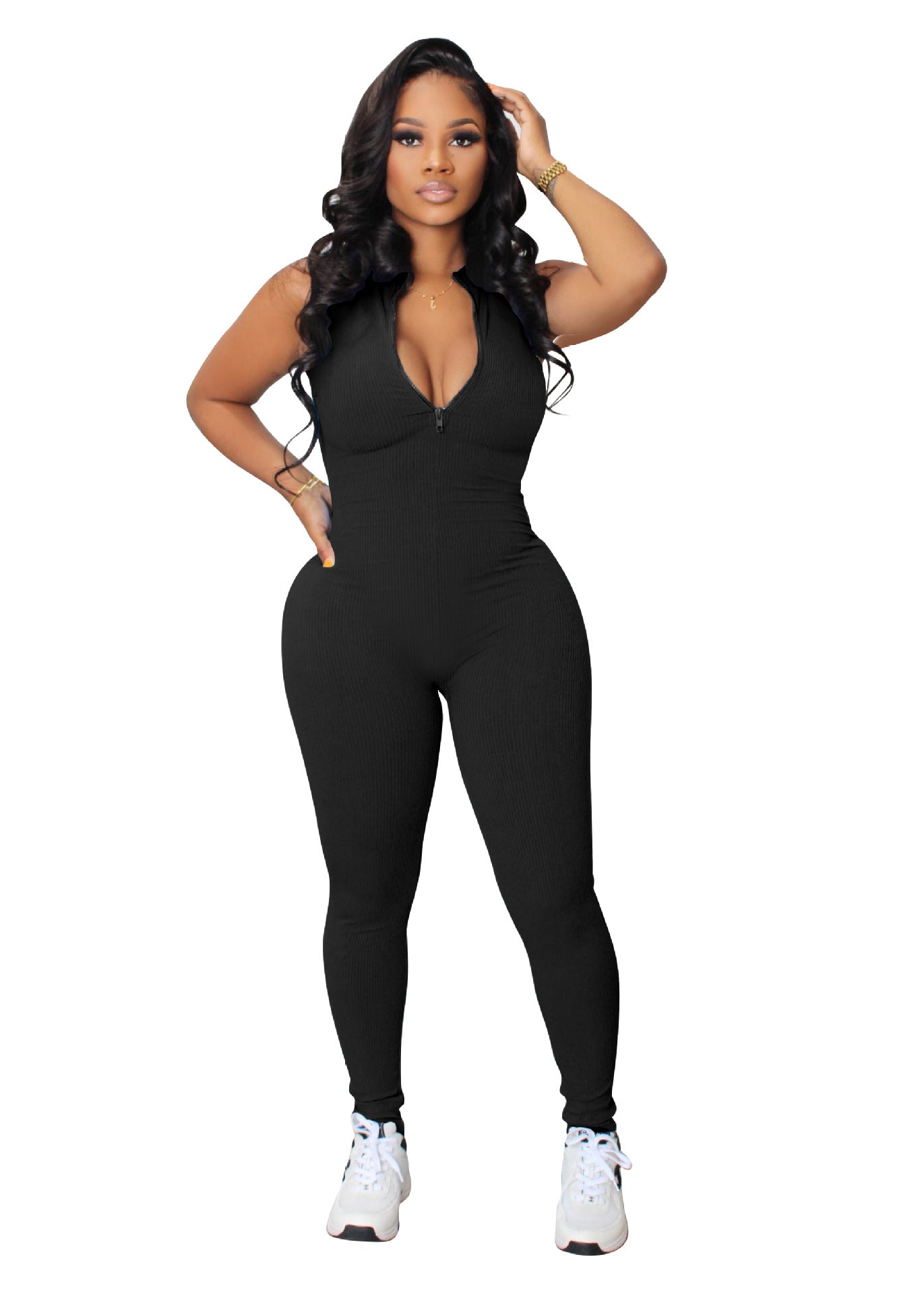Women stretch zipper Jumpsuit 5