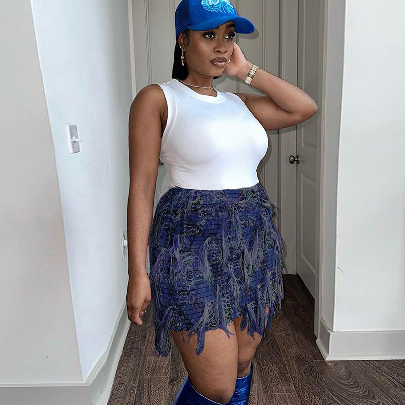 Women Summer Style Striped Tassel Bodycon Skirt 3