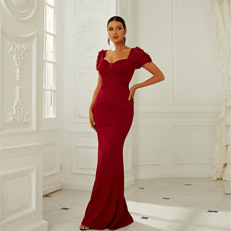 Women Short Sleeve Solid Evening Dress 6