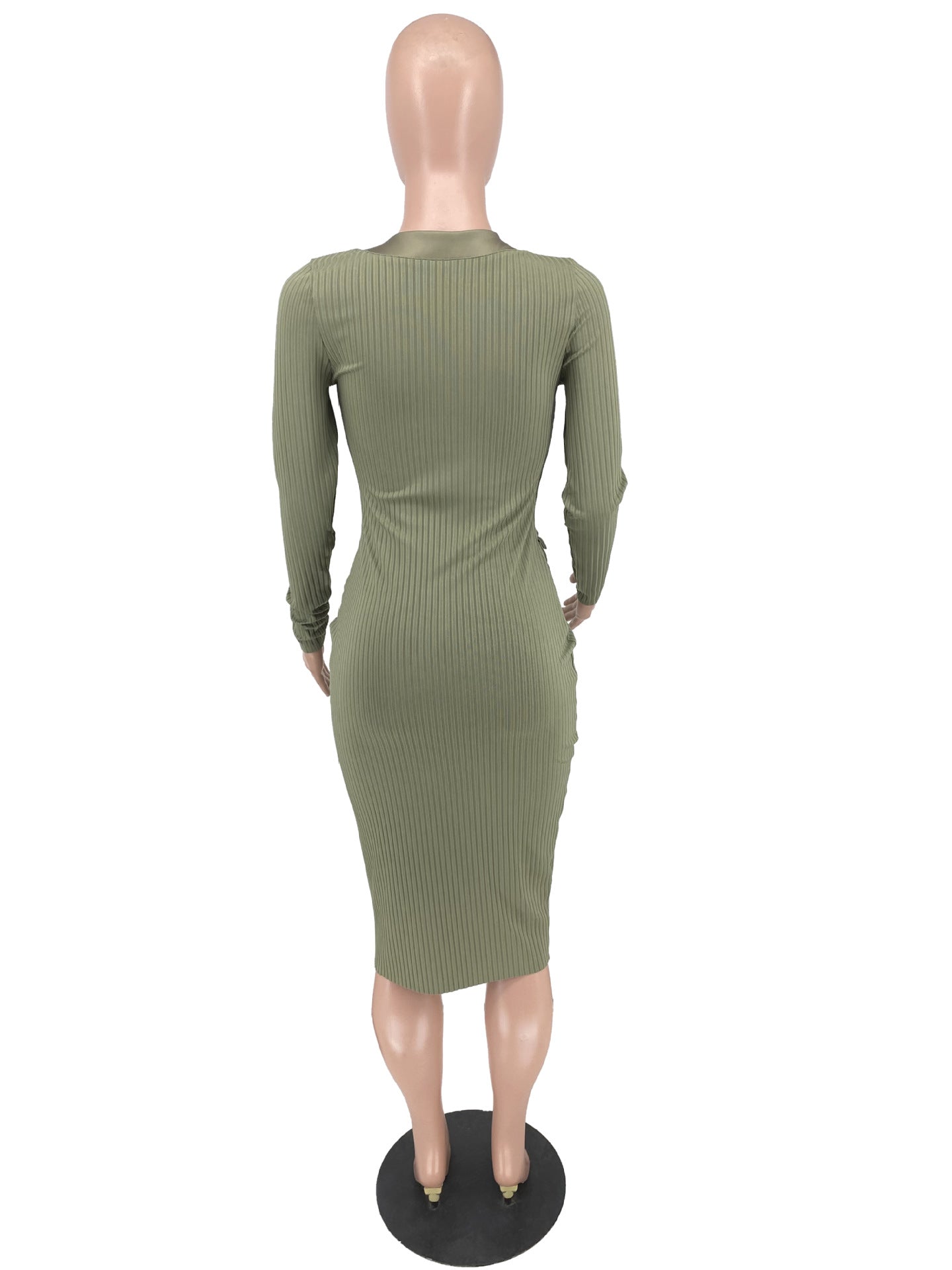 Ribbed Button Pocket Tight Fitting Stretch Dress 10