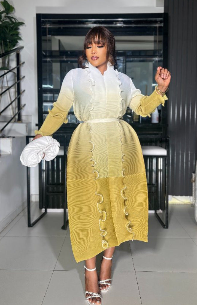 Ruffle Plus Size Fashion Elegant Chic Loose Ombre Long Dress