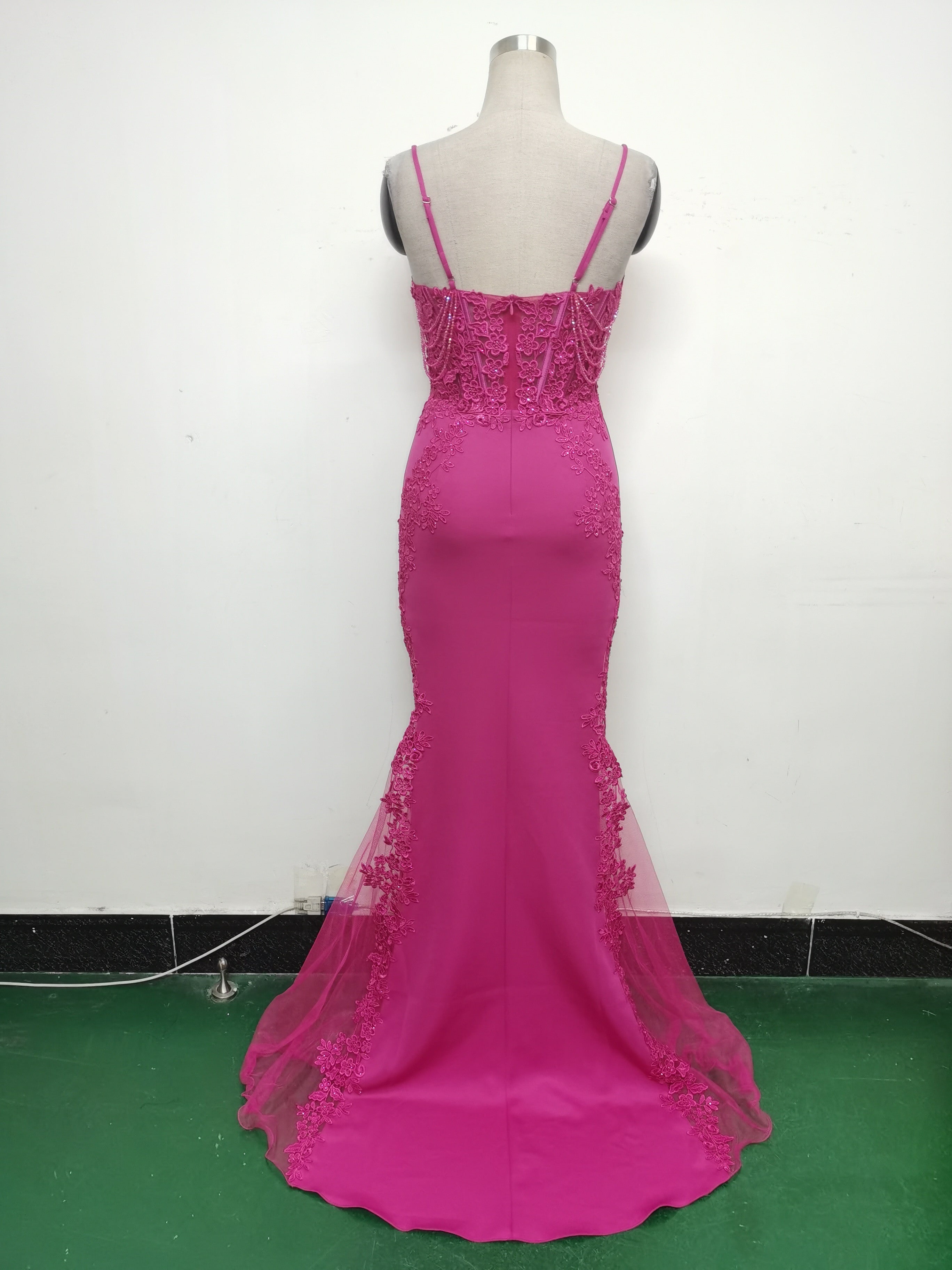 Sexy Strap Rhinestone Chain Fishbone Lace Evening Dress 31