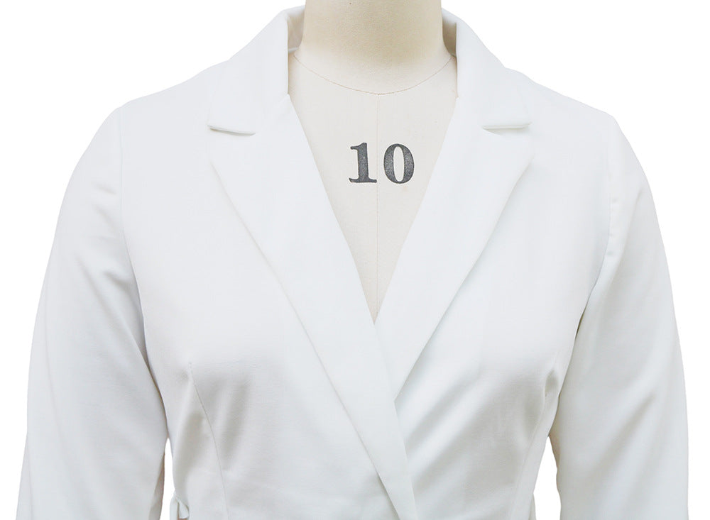 Women's Autumn Chic Turndown Collar High-Waisted Belted Office Dress 18