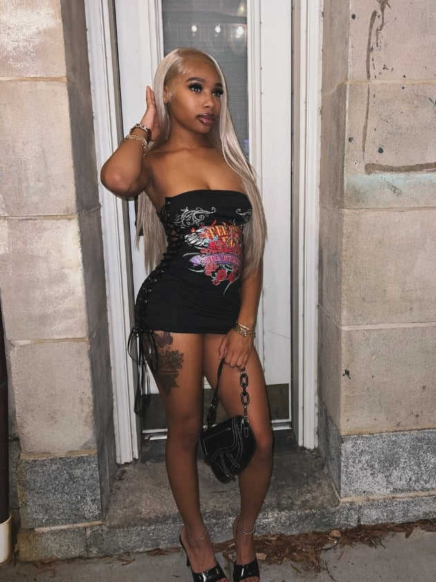 Street Sexy Printed Strapless Bodycon Short Dress 5