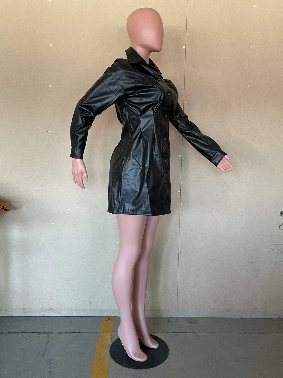 single-breasted buttons Casual Pu dress 20