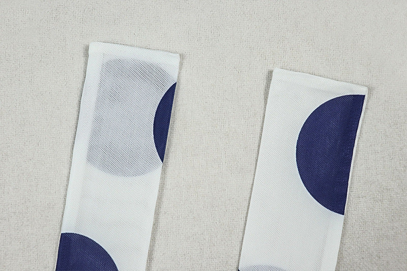 Black White Polka Dot Women's Slit Print Irregular High Neck Tie Low Back Dress 9