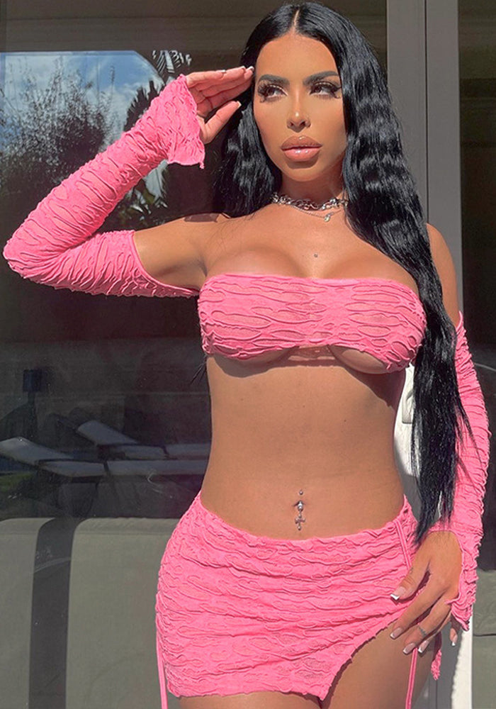 Womens Sexy Strapless Top and Tie Bodycon Mini dress Set