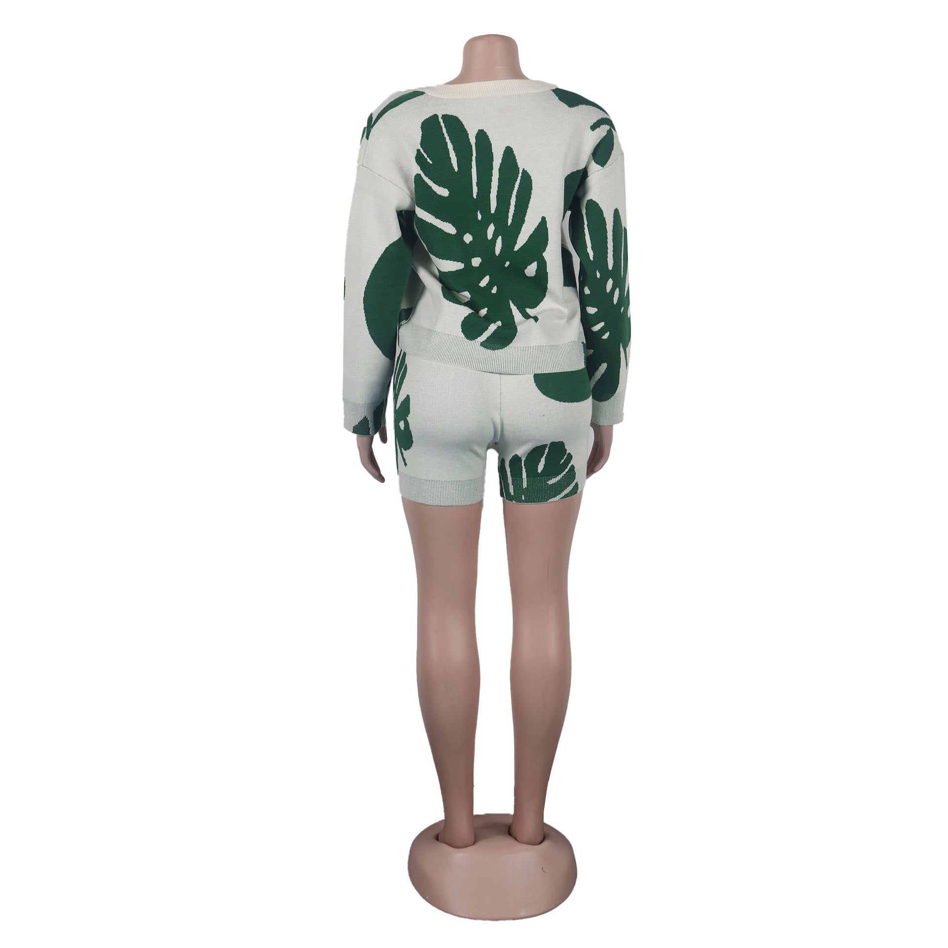 Sexy Leaf V-Neck Pullover Long-Sleeved Sweater Two-Piece Set 16