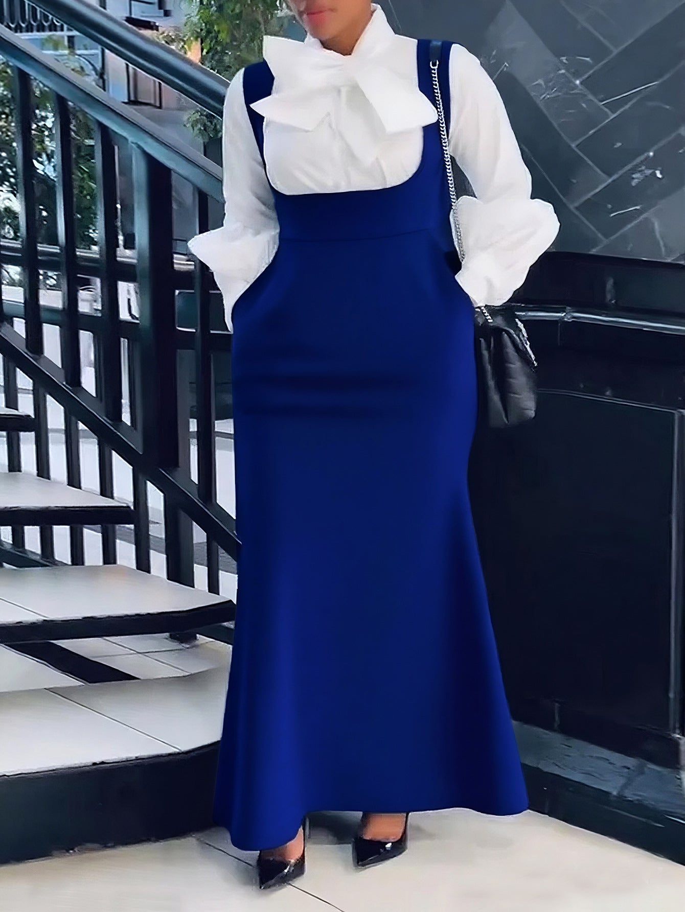 Plus-Size Women Solid Casual Suspender Skirt 3