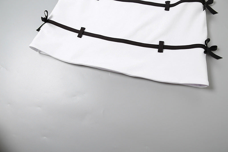 Women jacquard Lace-Up herringbone Strapless Top and Bodycon skirt two-piece set 19