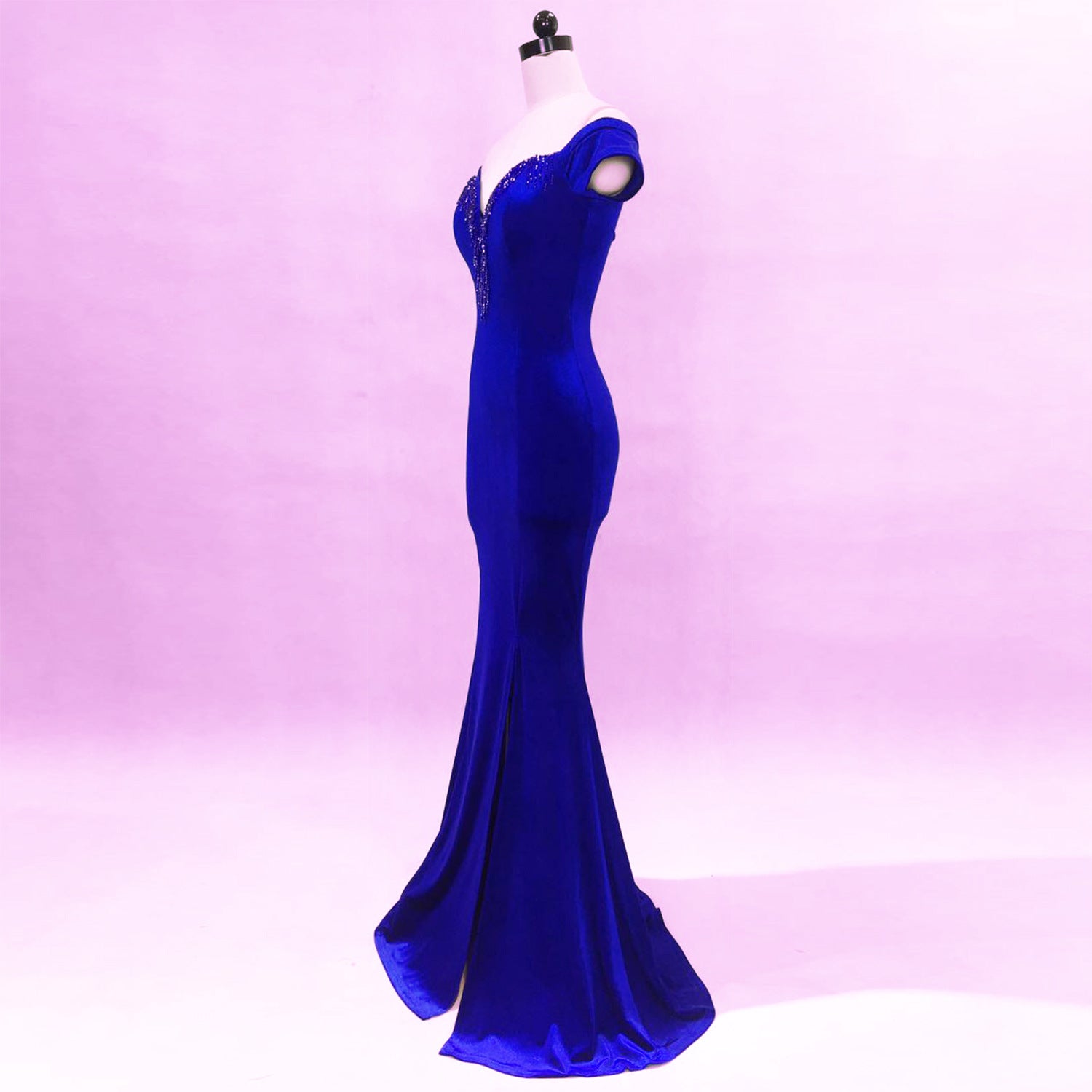 sexy off shoulder mermaid long velvet Formal Party evening dress 12