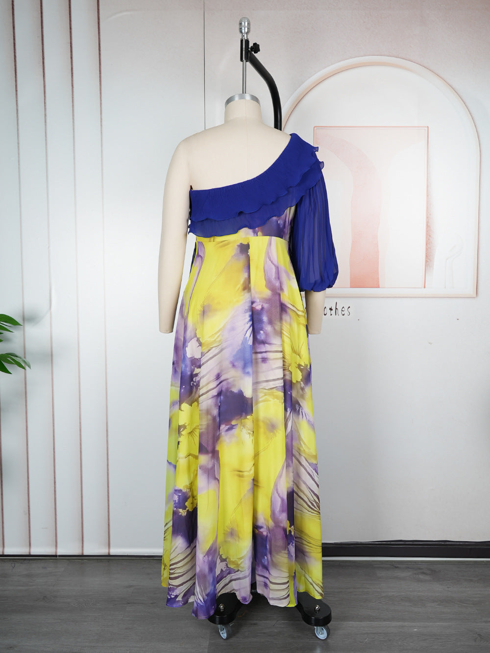 Plus-size African print off-shoulder spring/summer chiffon dress 12