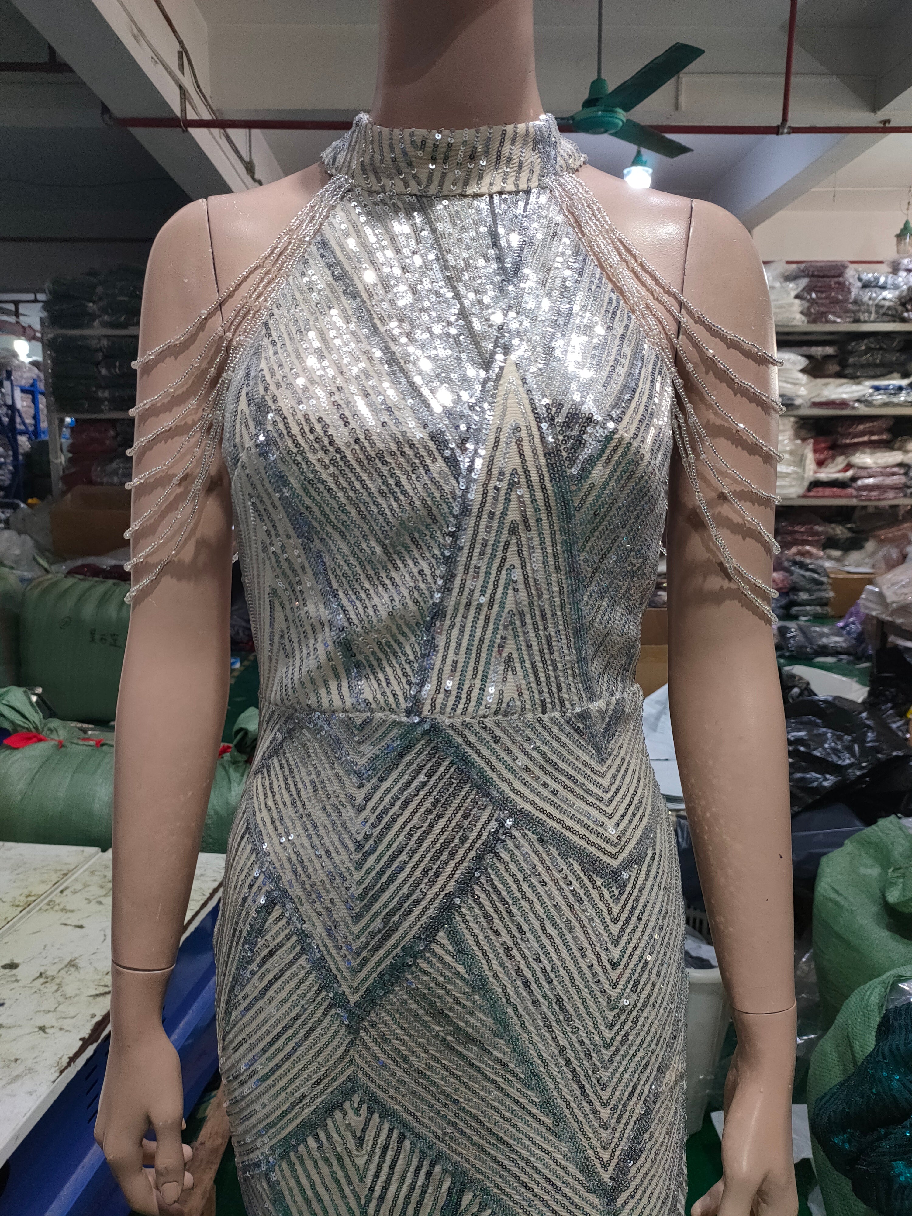 Deep V-Neck Sequined Fishtail Dress Sexy Evening Party Gown 22