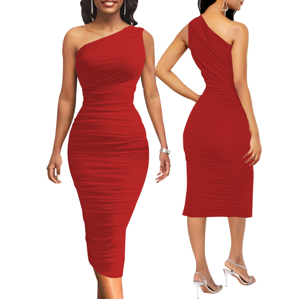 Sexy Fashion Solid Color One Shoulder Women's Dress 8