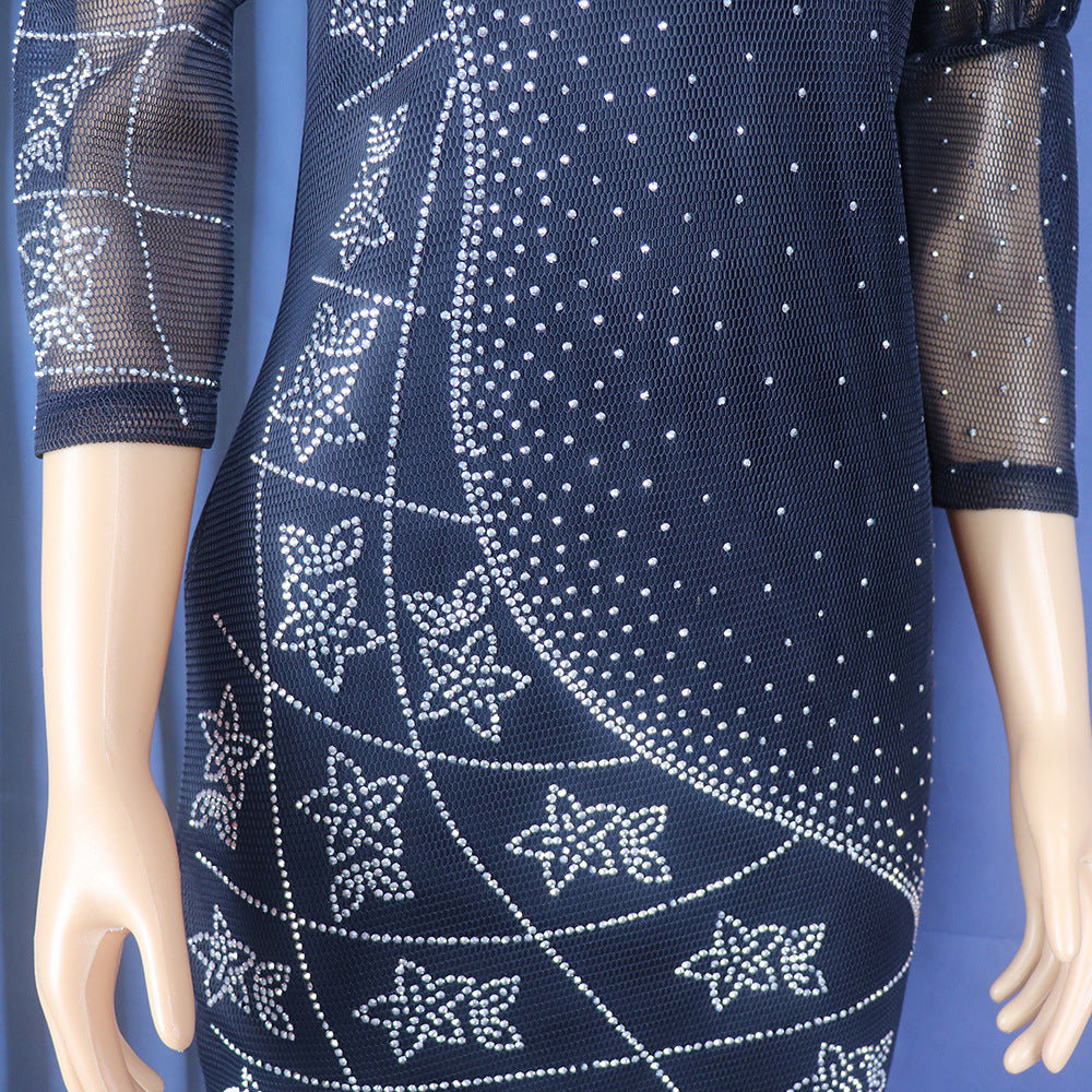 Women African mesh beaded fishtail dress with belt 6