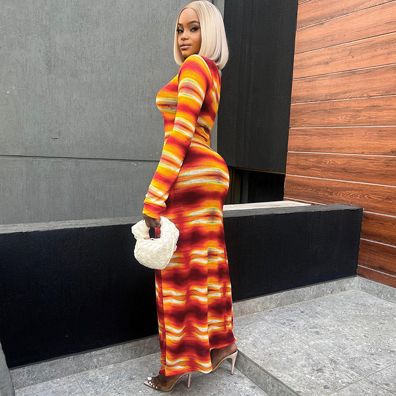 Fashion Casual 3D Printed Long Sleeve Slim Dress 5