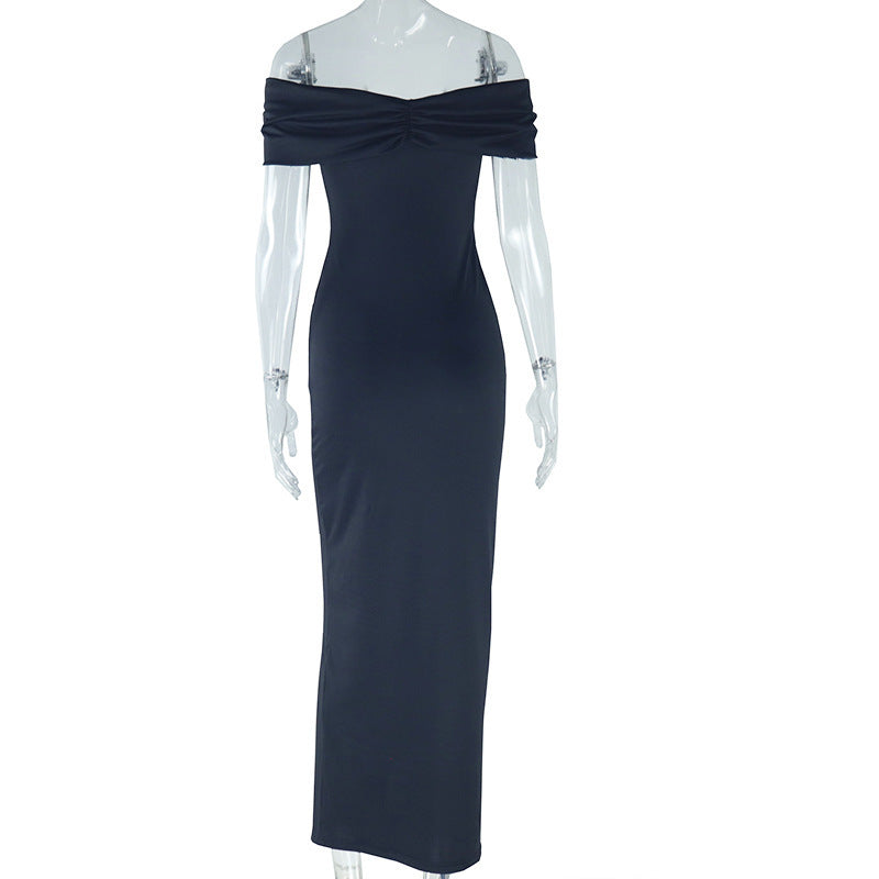 Women Fall Solid Sexy Off Shoulder Backless Off Shoulder Strapless Dress 10