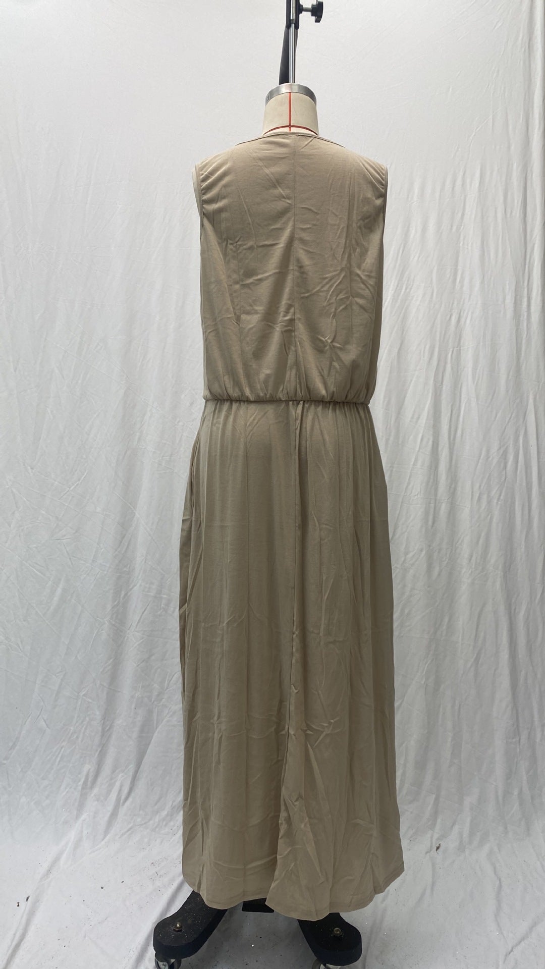 Summer Women's Trendy Retro Round Neck Sleeveless Slit Solid Color Casual Dress 14