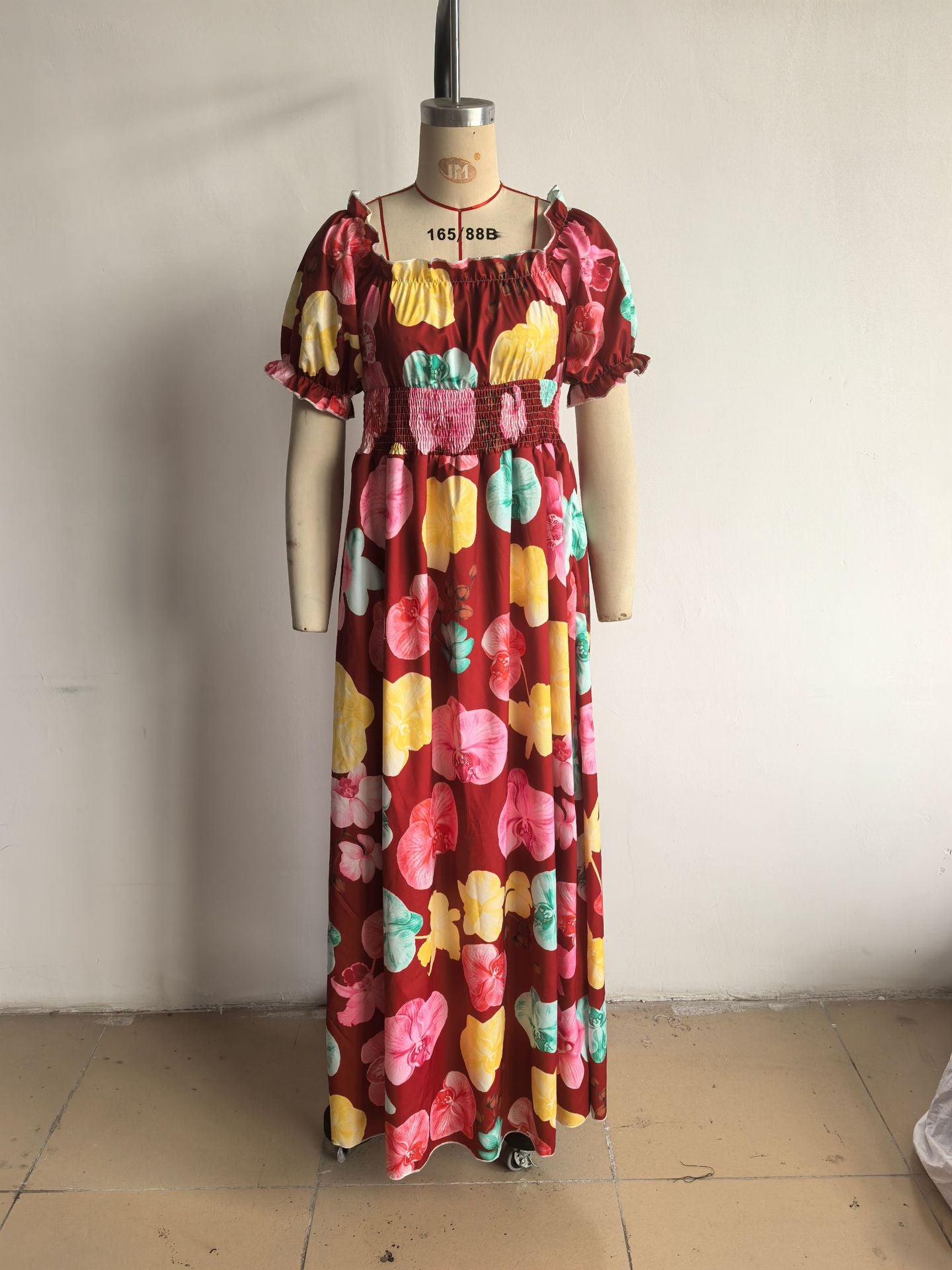 Women Summer Puff-Sleeve Printed Strap Dress 31