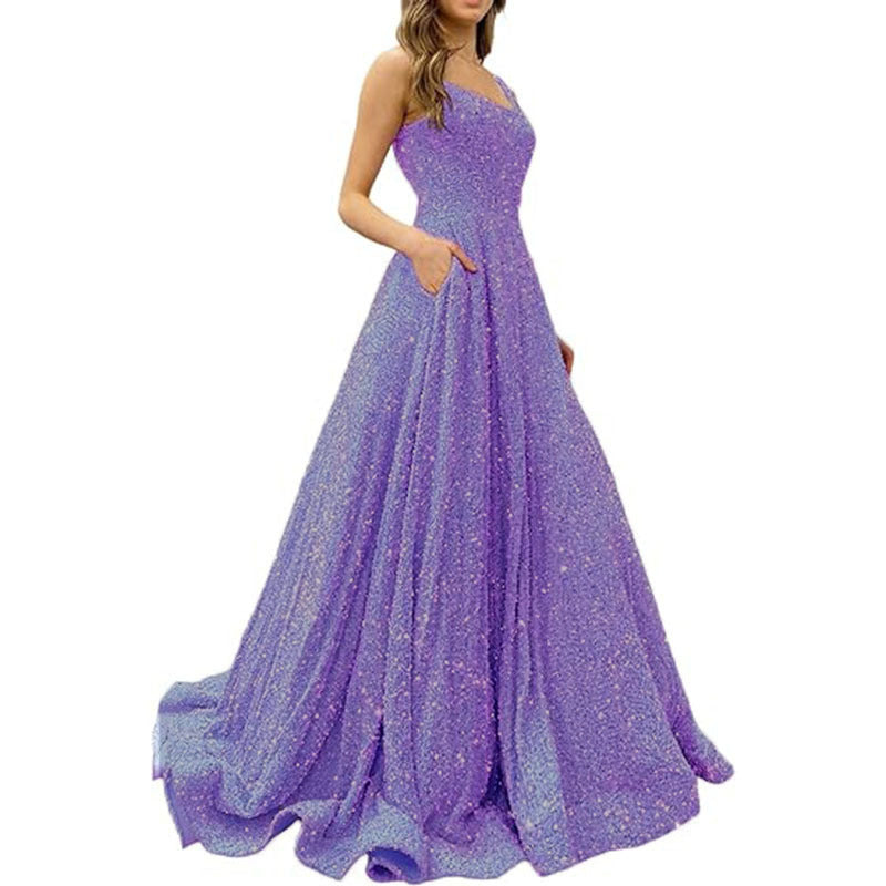 Luxury Sequin Prom Dress Side Slit Glitter Long A Line Formal Party Evening Dress(process time 3-7days) 19