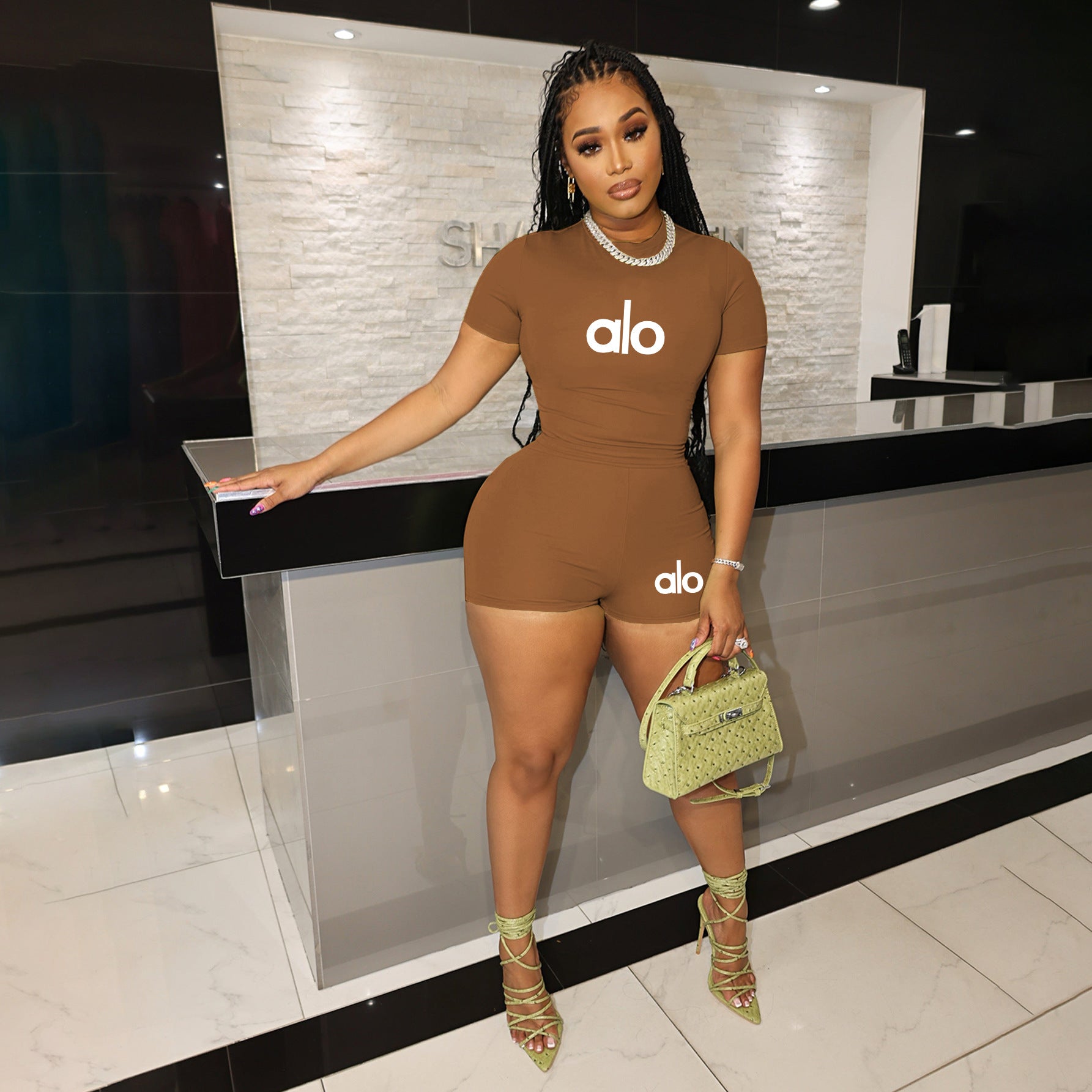 Women candy color sports casual short-sleeved top and shorts two-piece set 9