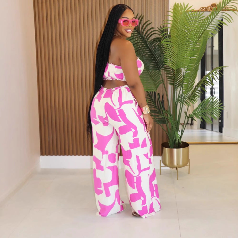 Women Elegant Strapless Printed Wide-leg Jumpsuit 10