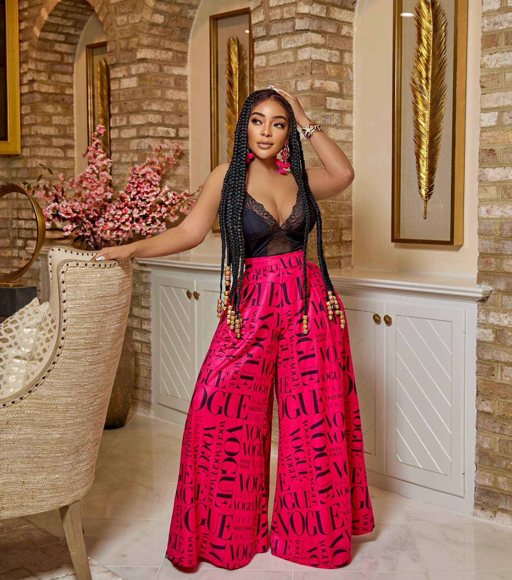 women's wide legges high waist casual print trousers 6