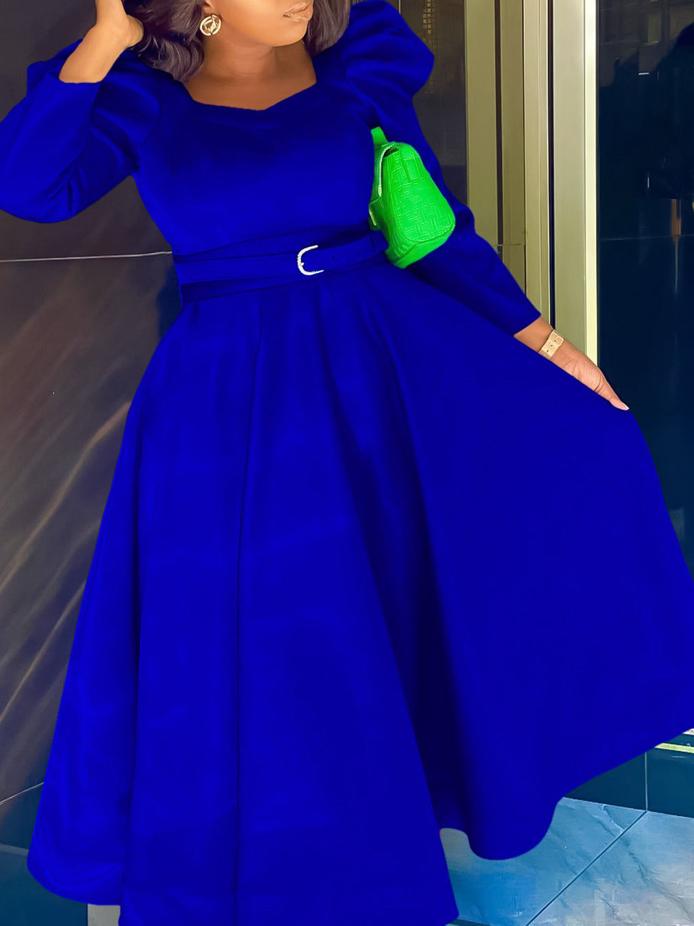 Plus Size Women Winter Puff Sleeve Formal Party Dress 6