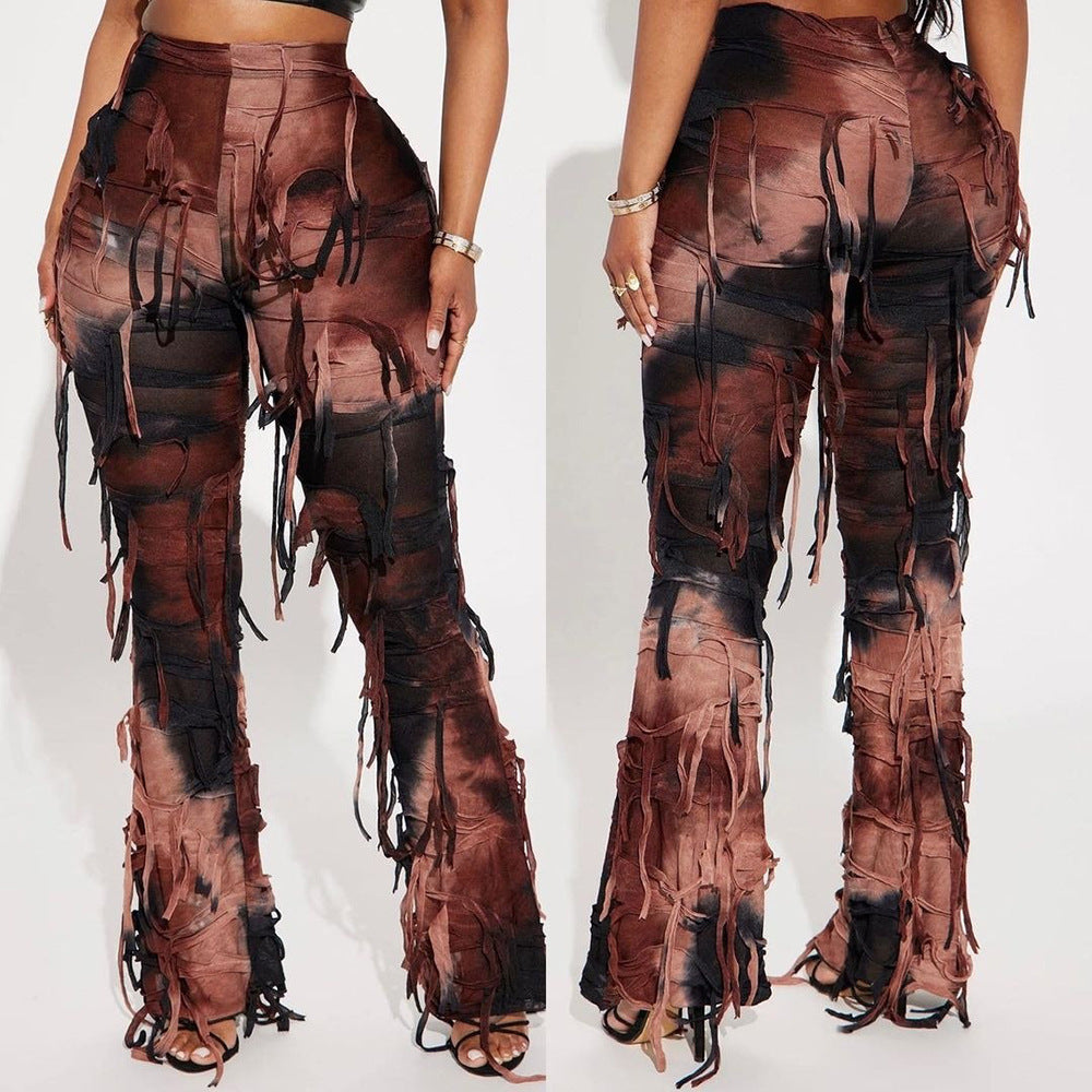 Women Style Tie Dye Tassel Casual Pants 21