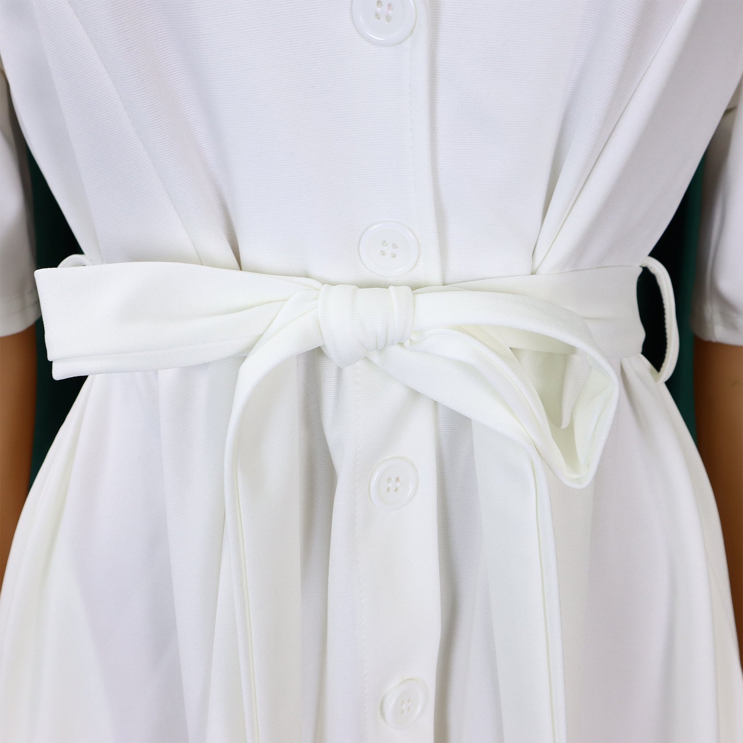 Plus Size Women Summer Short Sleeve Turndown Collar Lace-Up Solid African Dress 25