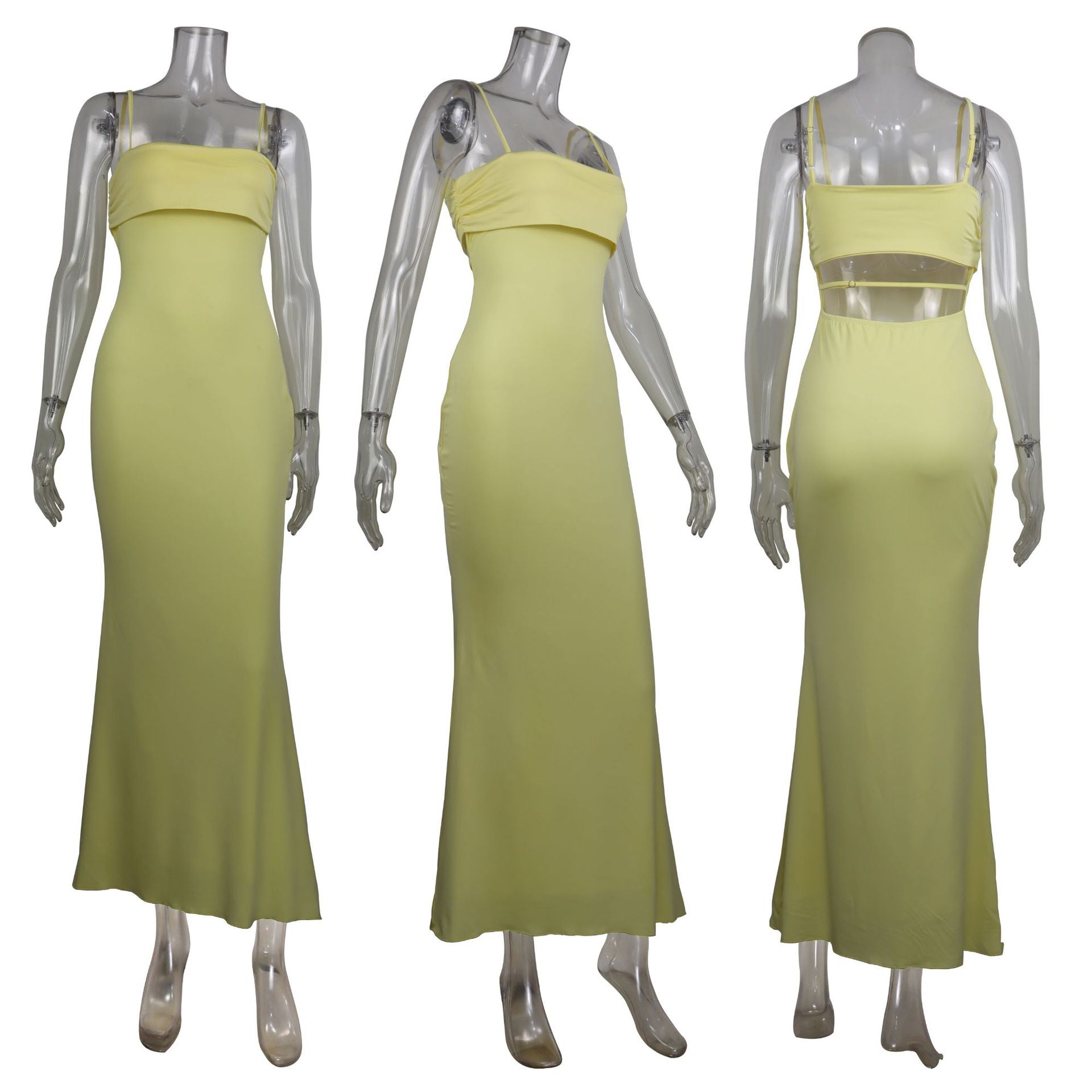 Spring sexy Low Back Strap solid color slim-fitting long dress 9