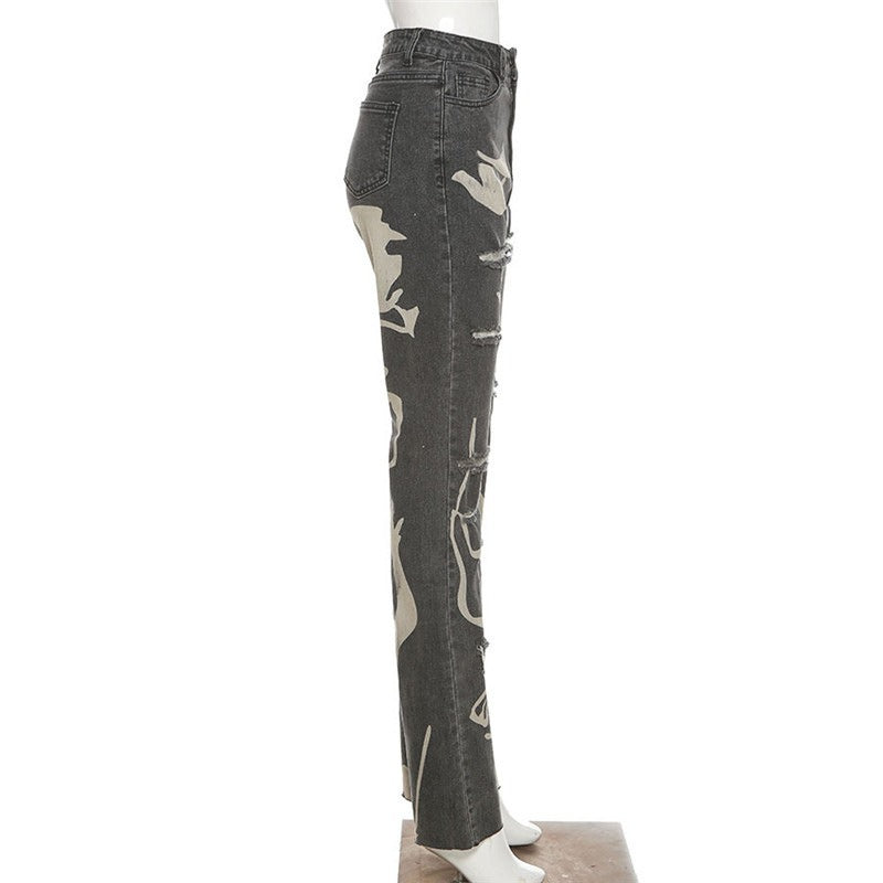 Women's Fitted High Waist Ripped Denim Pants High Stretch Jeans 9