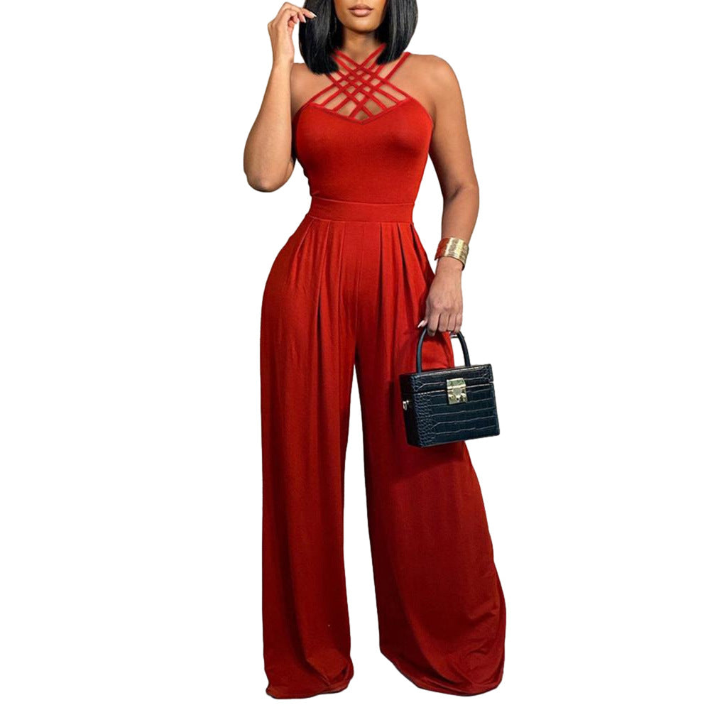 Women Sexy Crossover Wide Leg Jumpsuit 7