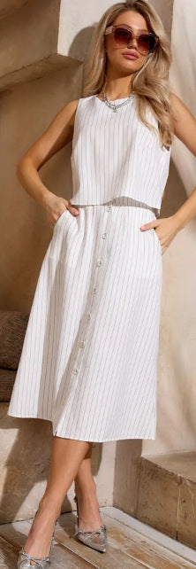 Women Casual Solid Round Neck Top and Skirt Two Piece Set 8