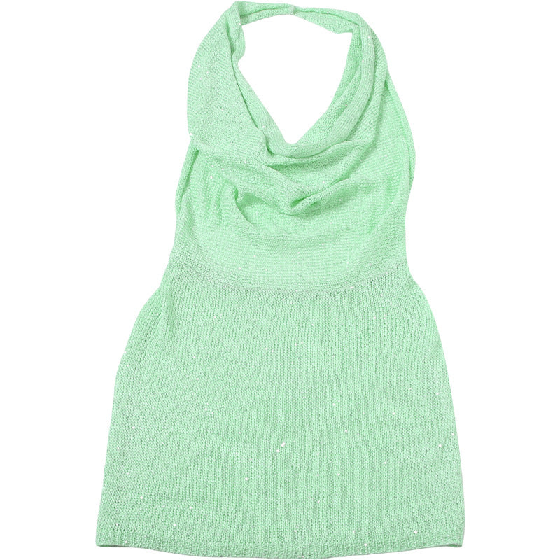 Women summer pile collar sexy Halter Neck V-neck Backless knitting dress 8