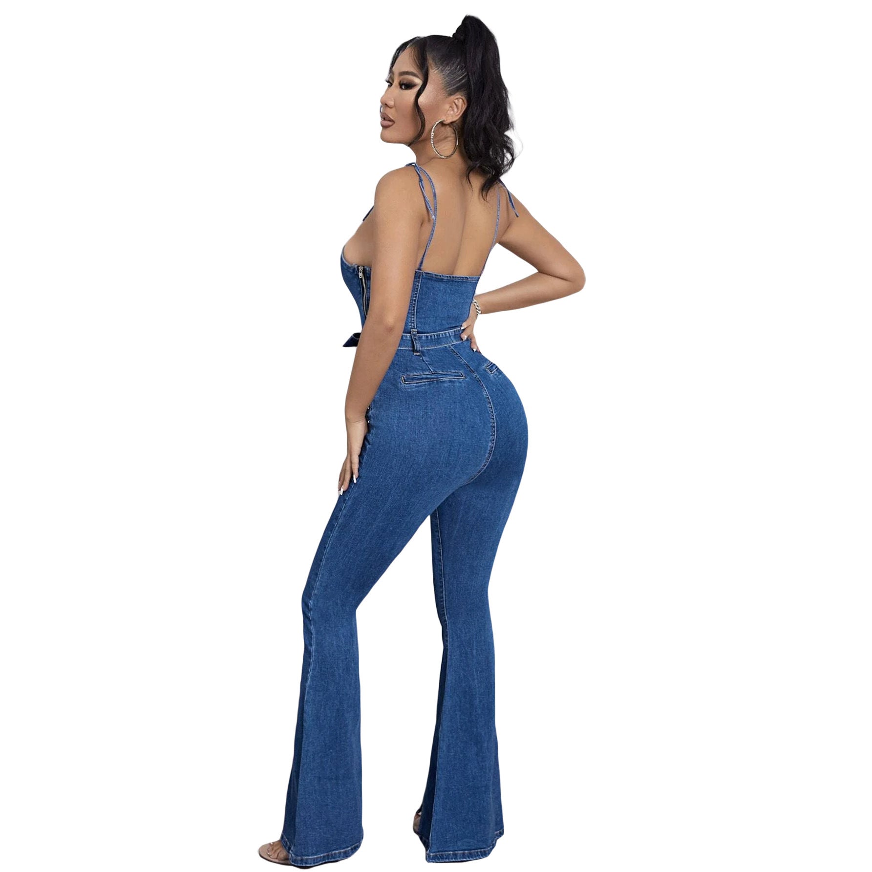 Women Casual Sexy Denim Slit Jumpsuit 3