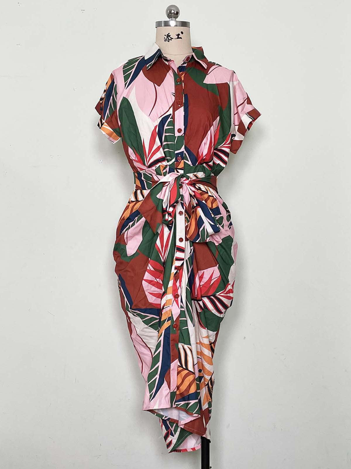 Women's Summer Printed Slim Single-Breasted Casual Shirt Dress 10