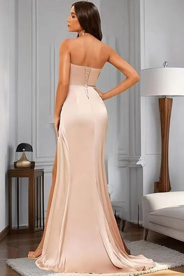 Sexy Hollow Strapless Long Solid Color Slit Prom Evening Dress（Processing time need 3-6 days） 6