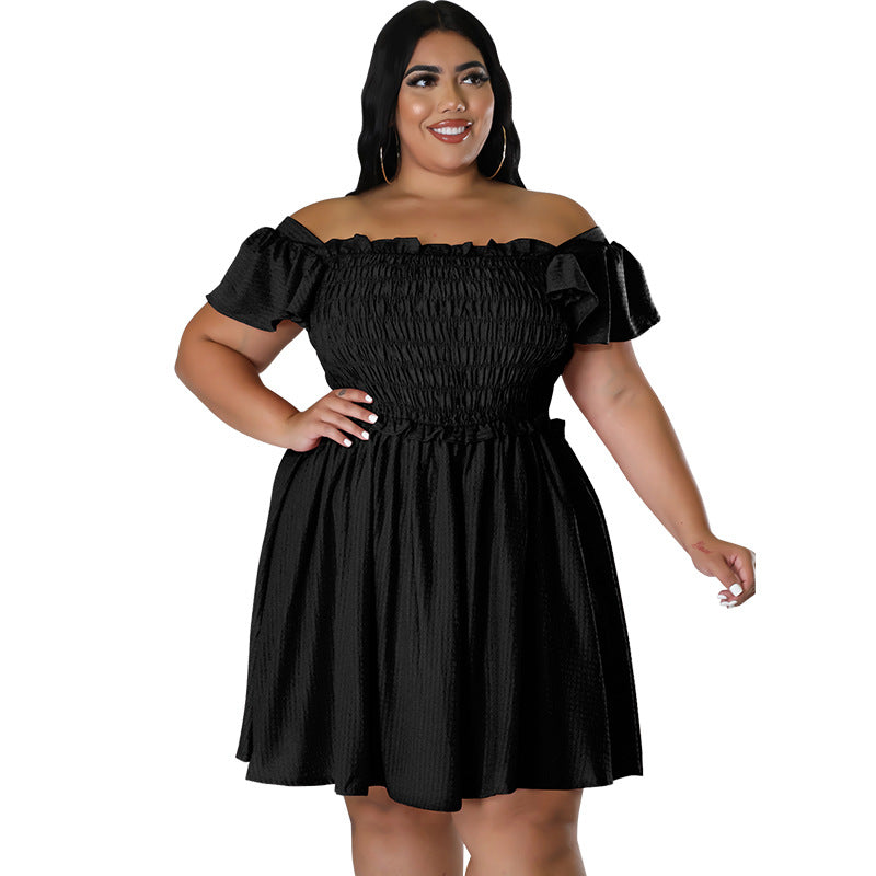 Plus Size Summer Women's Off Shoulder Short Sleeve Casual Swing Dress 12
