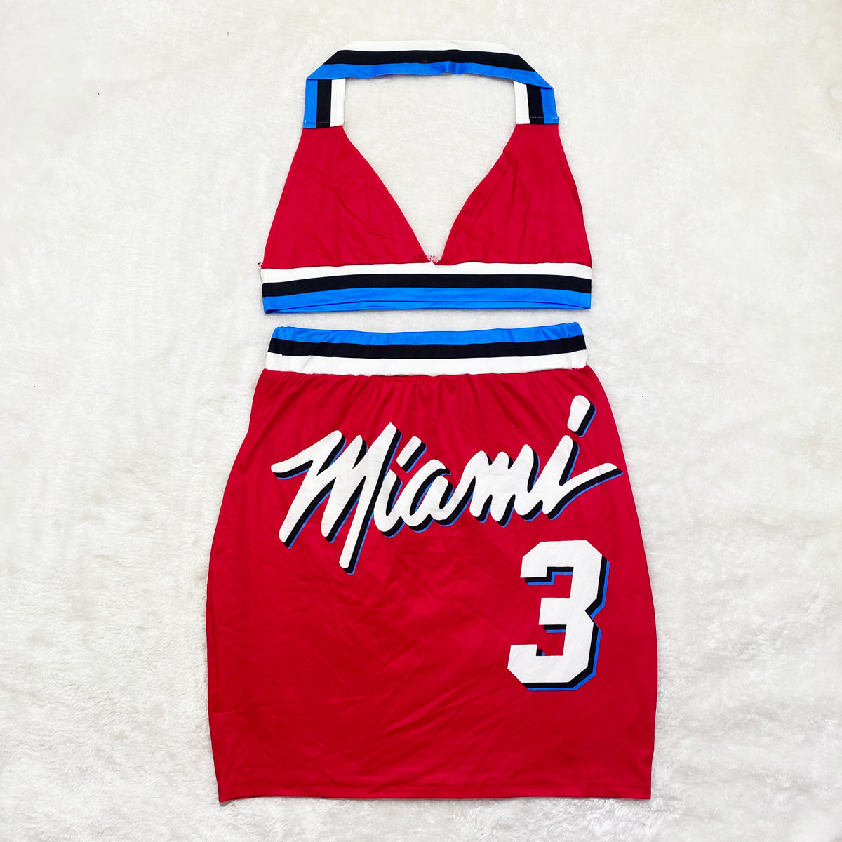 Summer Sports Print Halter Bra and Mini Skirt 2PC Set 3