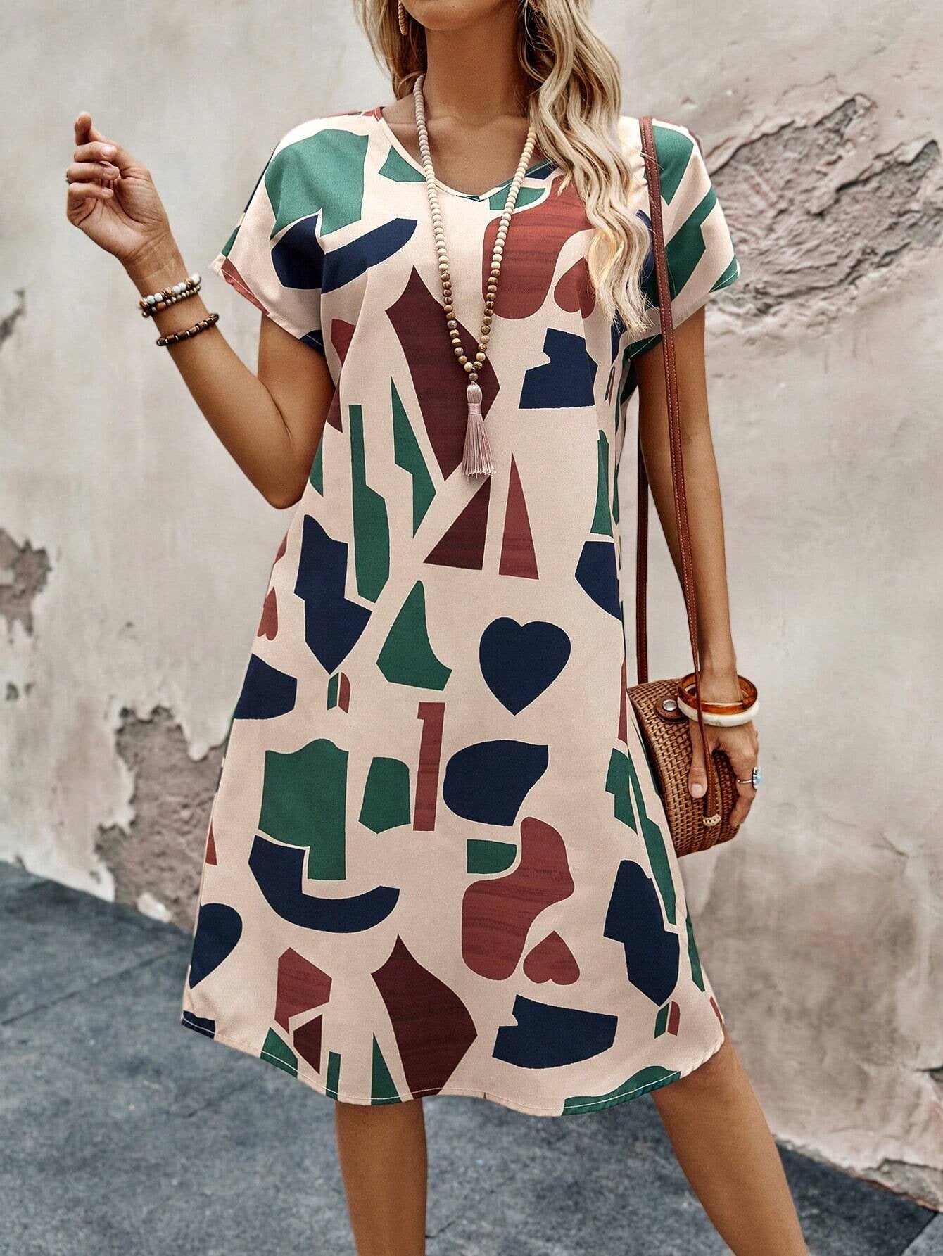 Women Summer Print Short Sleeve Casual Dress 3