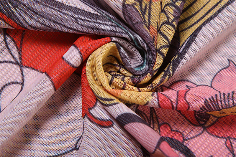 Summer Women sexy backless print see-through mesh jumpsuit 15