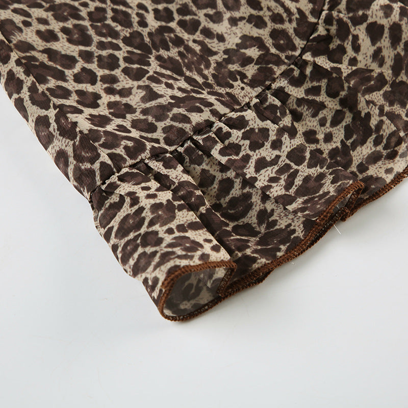 Women Sexy Ruffle Edge V Neck Animal Print Bell Bottom Sleeve Top 13