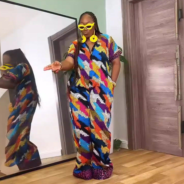 Sexy Printed Wide Leg Zip Loose Jumpsuit 5