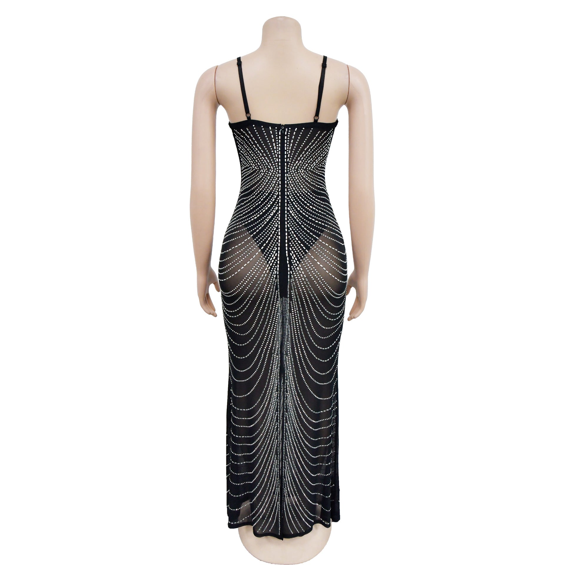 Women's Fashion Solid Color Mesh Beaded Slip Maxi Dress 13