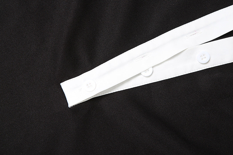 Women's Autumn Chic Color Block Slim Turndown Collar Button Shirt Dress 13