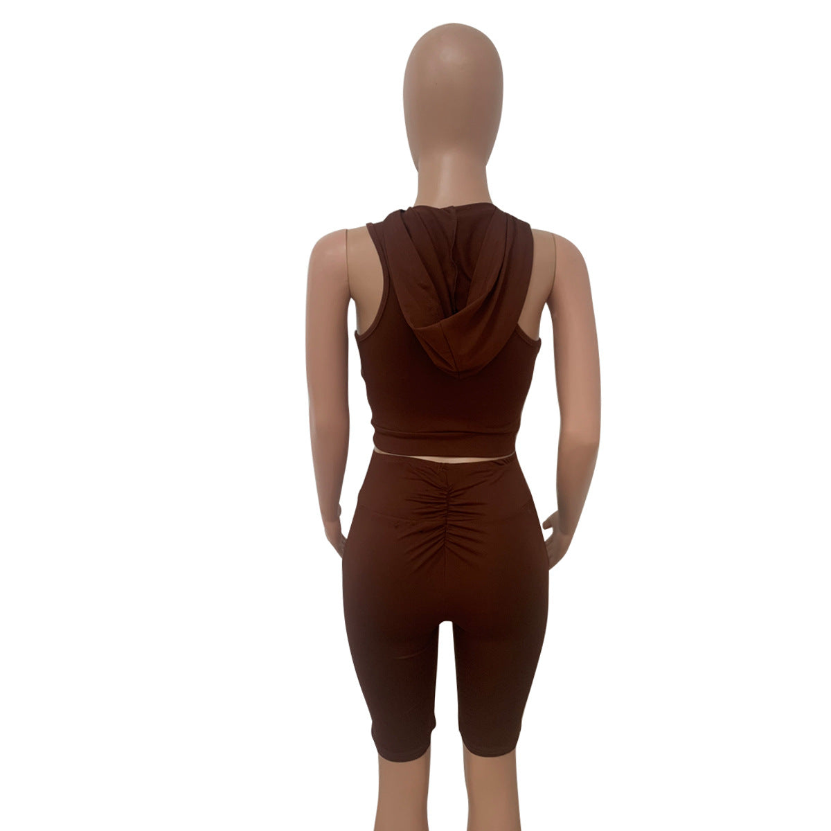 Summer Women's Hooded Pocket Sleeveless Zip Top Shorts Two-Piece Set 8