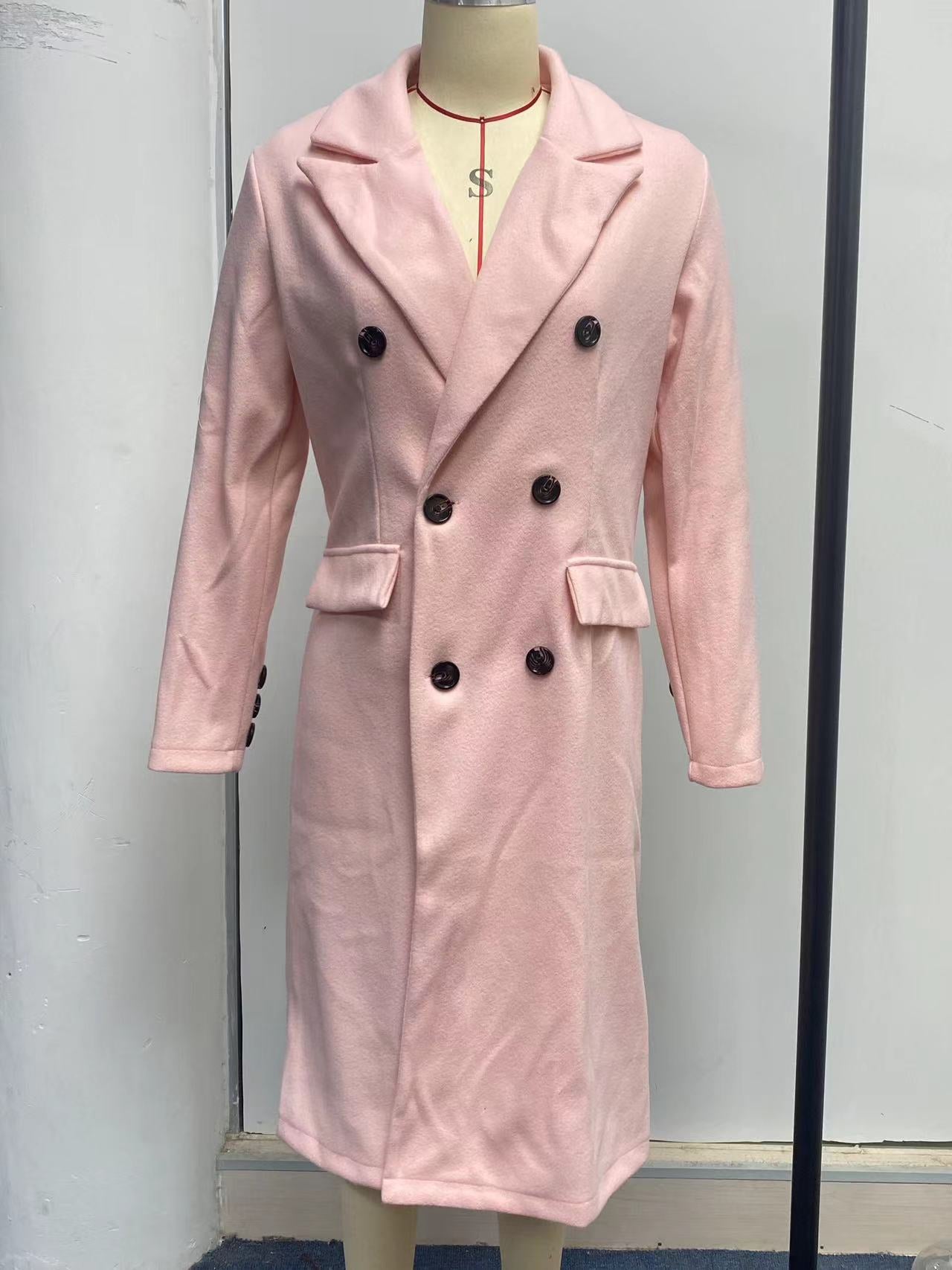 Women Solid Long Sleeve Double Breasted Pocket Coat 29